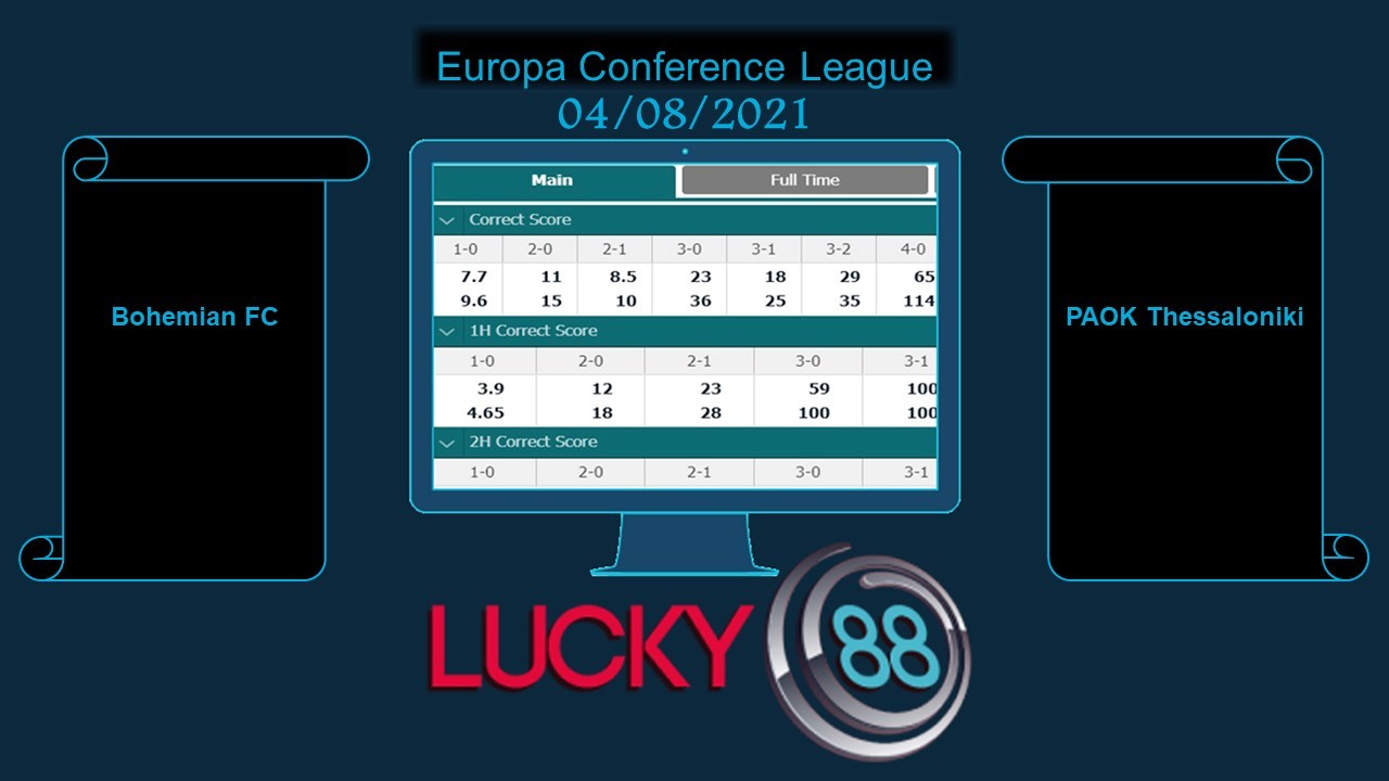 LUCKY88 Bohemian FC vs PAOK Thessaloniki , Soi kèo bóng đá hôm nay 04/08/2021, Europa Conference League