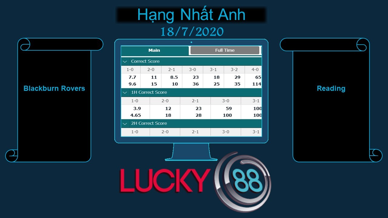 LUCKY88 Blackburn Rovers vs Reading  , Soi kèo bóng đá hôm nay 18/07/2020, Hạng Nhất Anh