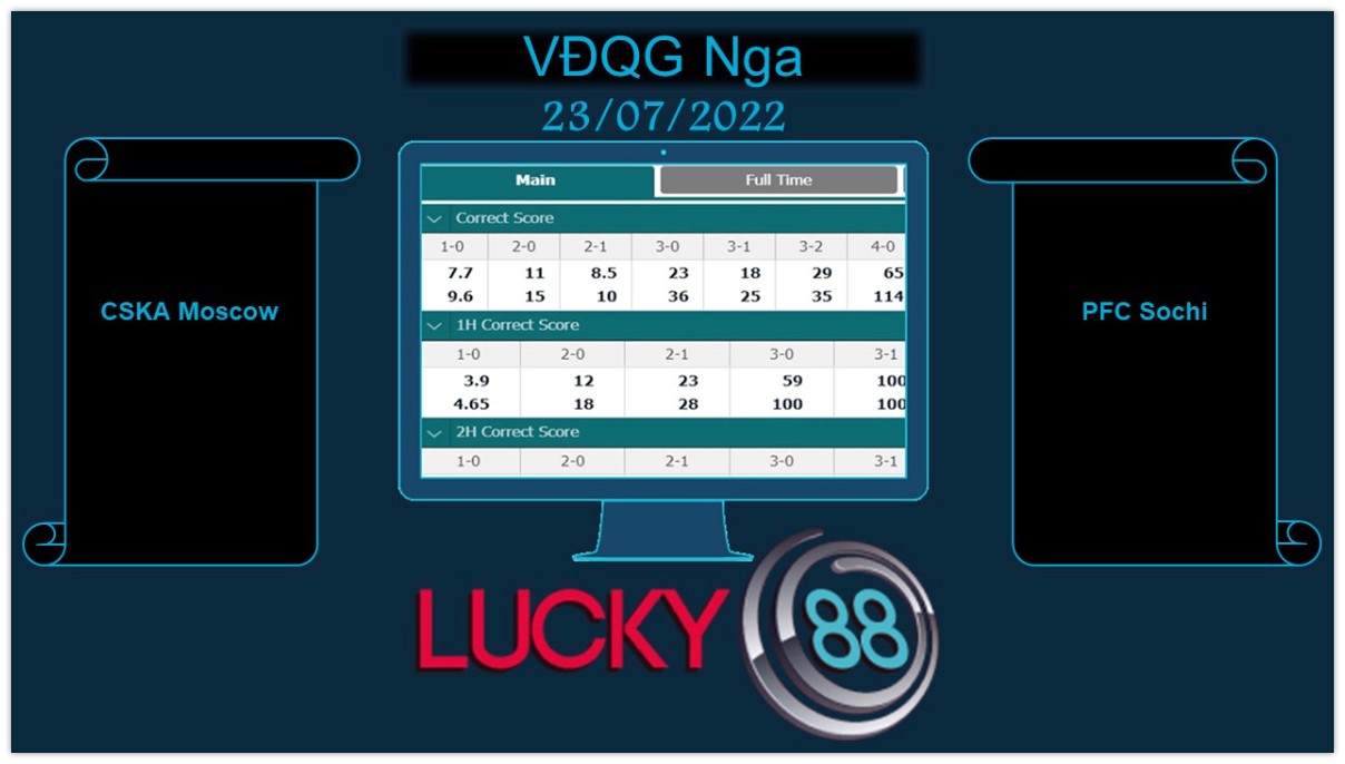 LUCKY88 CSKA Moscow vs PFC Sochi , Soi kèo bóng đá hôm nay 23/07/2022, VĐQG Nga