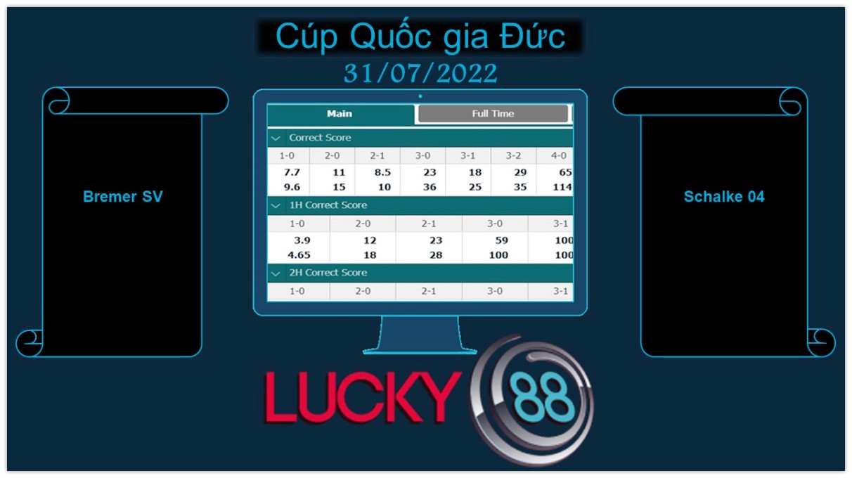LUCKY88 Bremer SV vs Schalke 04 , Soi kèo bóng đá hôm nay 31/07/2022, Cúp Quốc gia Đức