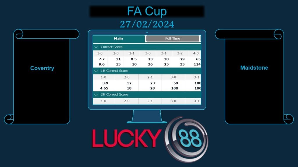 LUCKY88 Coventry vs Maidstone, Soi kèo bóng đá hôm nay 27/02/2024,  FA Cup