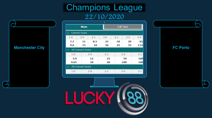 LUCKY88 Manchester City vs FC Porto , Soi kèo bóng đá hôm nay 22/10/2020, Champions League