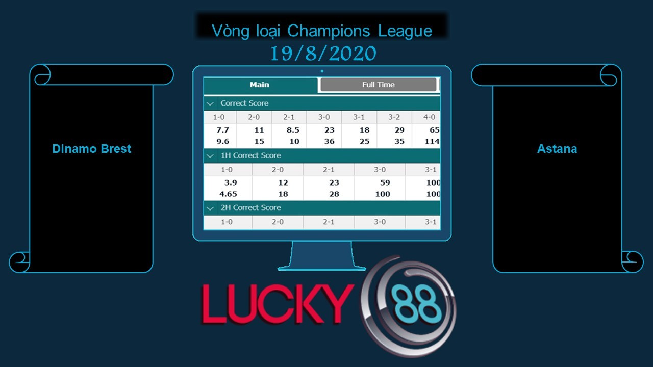 LUCKY88 Dinamo Brest vs Astana, Soi kèo bóng đá hôm nay 19/08/2020, Vòng sơ loại Champions League