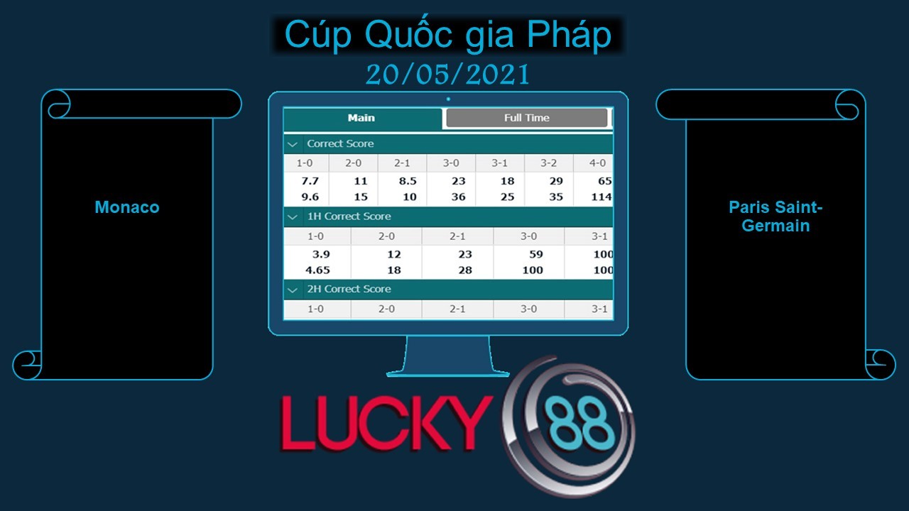 LUCKY88 Monaco vs Paris Saint-Germain  , Soi kèo bóng đá hôm nay  20/05/2021, Cúp Quốc gia Pháp