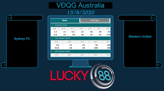 LUCKY88 Sydney FC vs Western United, Soi kèo bóng đá hôm nay 15/08/2020, VĐQG Australia