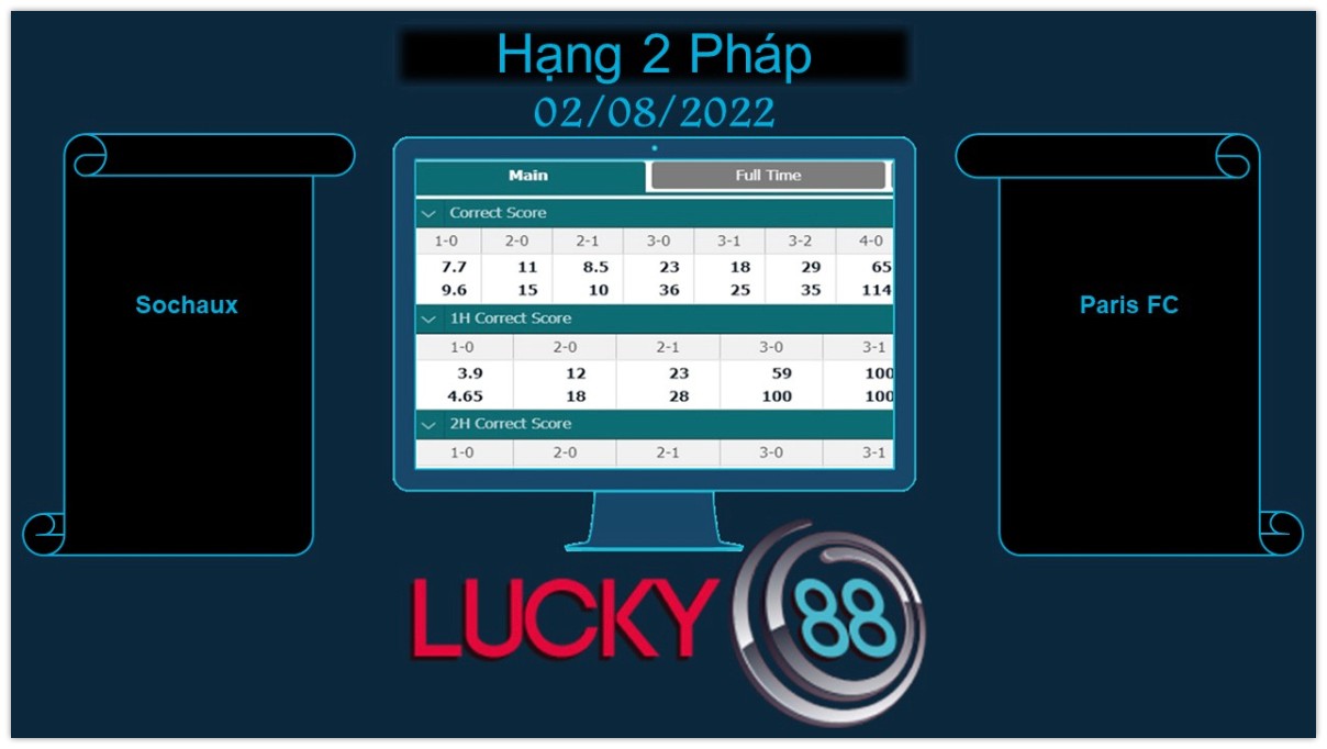 LUCKY88 Sochaux vs Paris FC , Soi kèo bóng đá hôm nay 02/08/2022, Hạng 2 Pháp