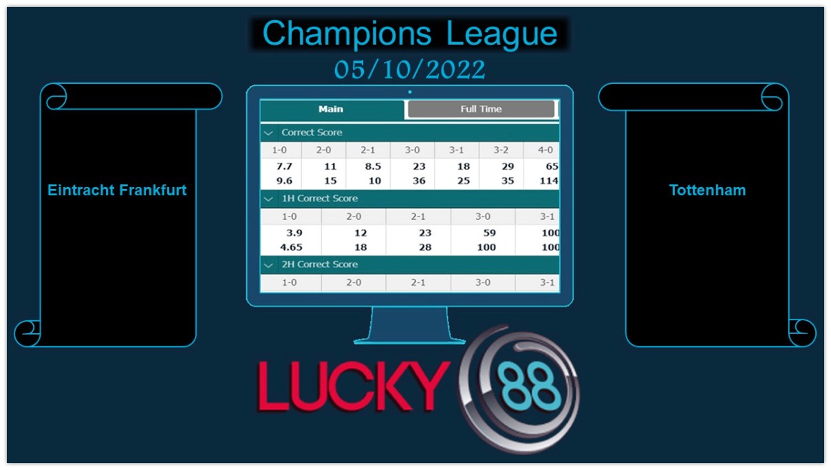 LUCKY88 Eintracht Frankfurt vs Tottenham, Soi kèo bóng đá hôm nay 05/10/2022, Champions League